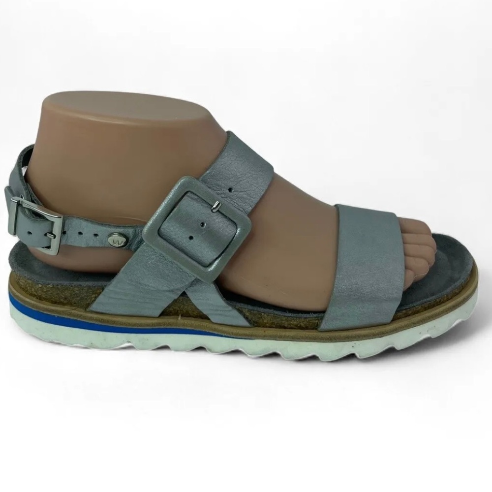 Wolky sandals Women silver/blue Leather Orthopidic Cushioned Suede Insole 7 (38)